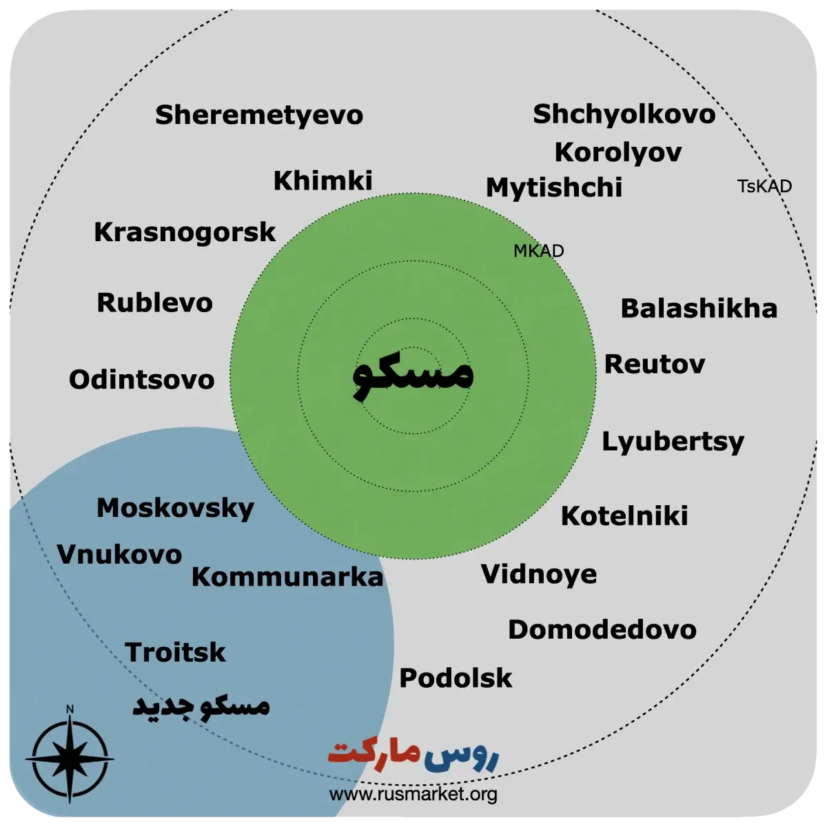 نقشه شماتیک شهرهای معروف استان مسکو